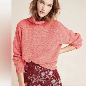 Anthropologie bright Coral Cozy Turtleneck Sweater